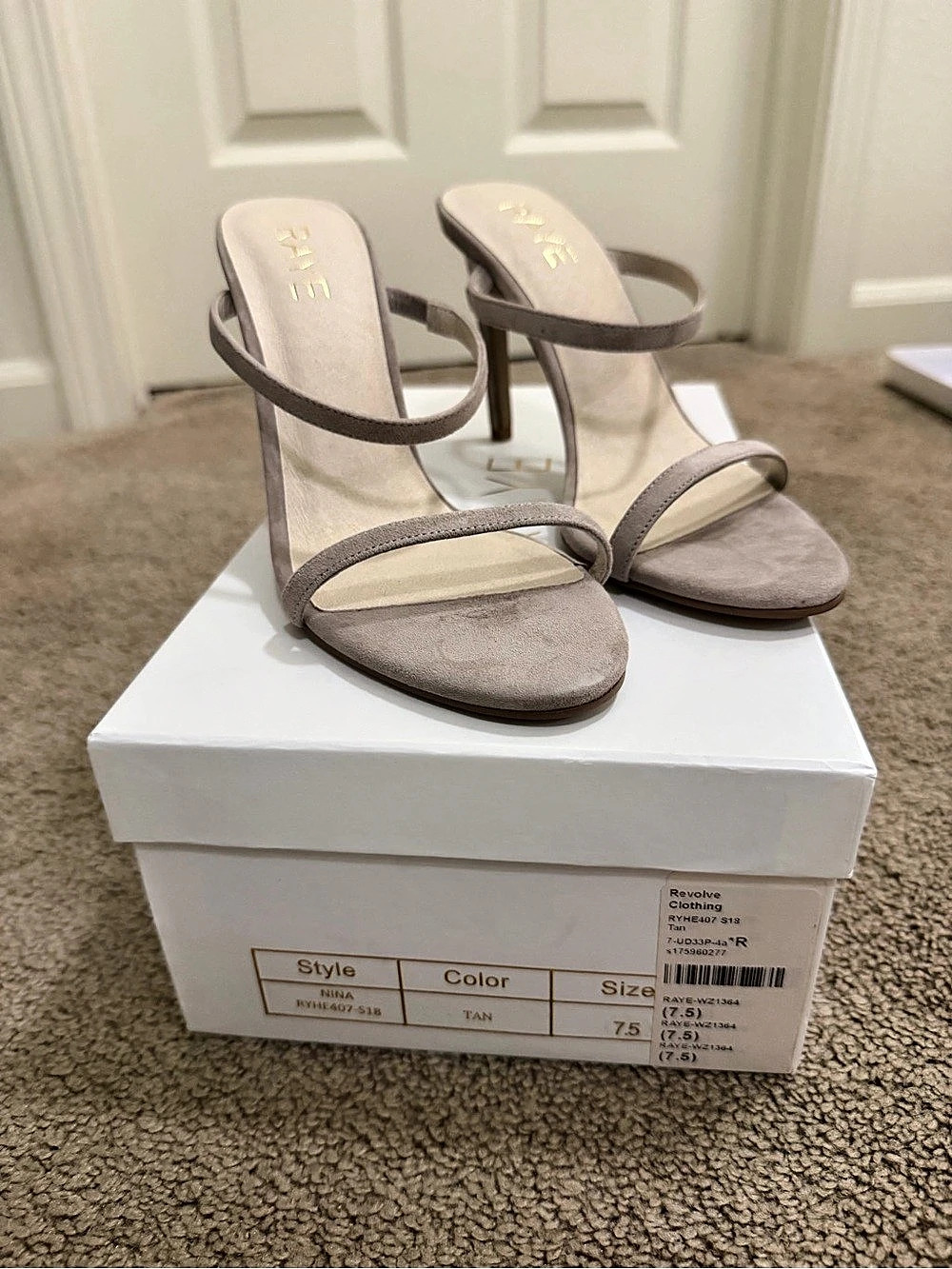 RAYE Nina Heel Strappy Suede-Style Heels in Gray US 7.5 New